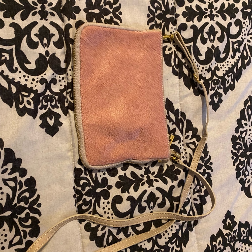 Pink fur & leather crossbody bag